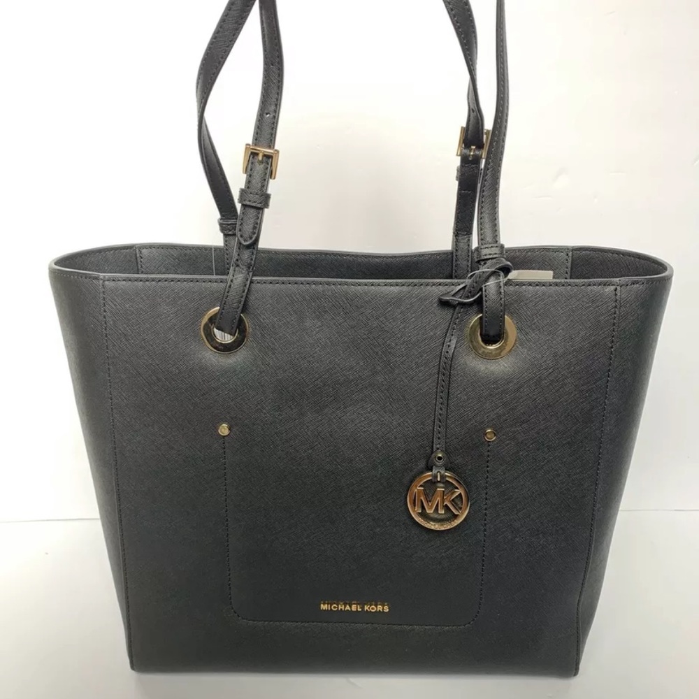 MICHAEL KORS WALSH EW Large Top Zip Leather Black Tote